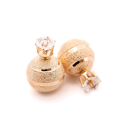 Golden Silver Plated Metal Ball Stud Earring Luxury Scrub Crystal Crown Double Sides Big Pearl Earrings For Women Party Jewelry