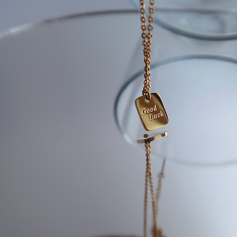 Good luck gold necklace with Yu jewelry women's titanium steel gold-plated simple ins box clavicle chain in Europe and America