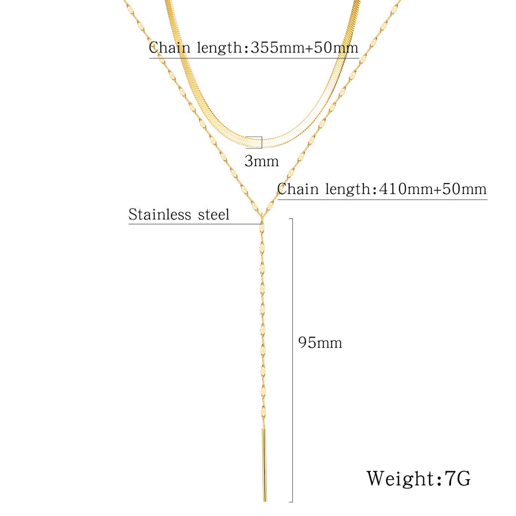 GorGor Women Necklace Snake Chain Double Layer Beads Titanium Steel Simple Temperament Ladies Chokers Accessories 1658