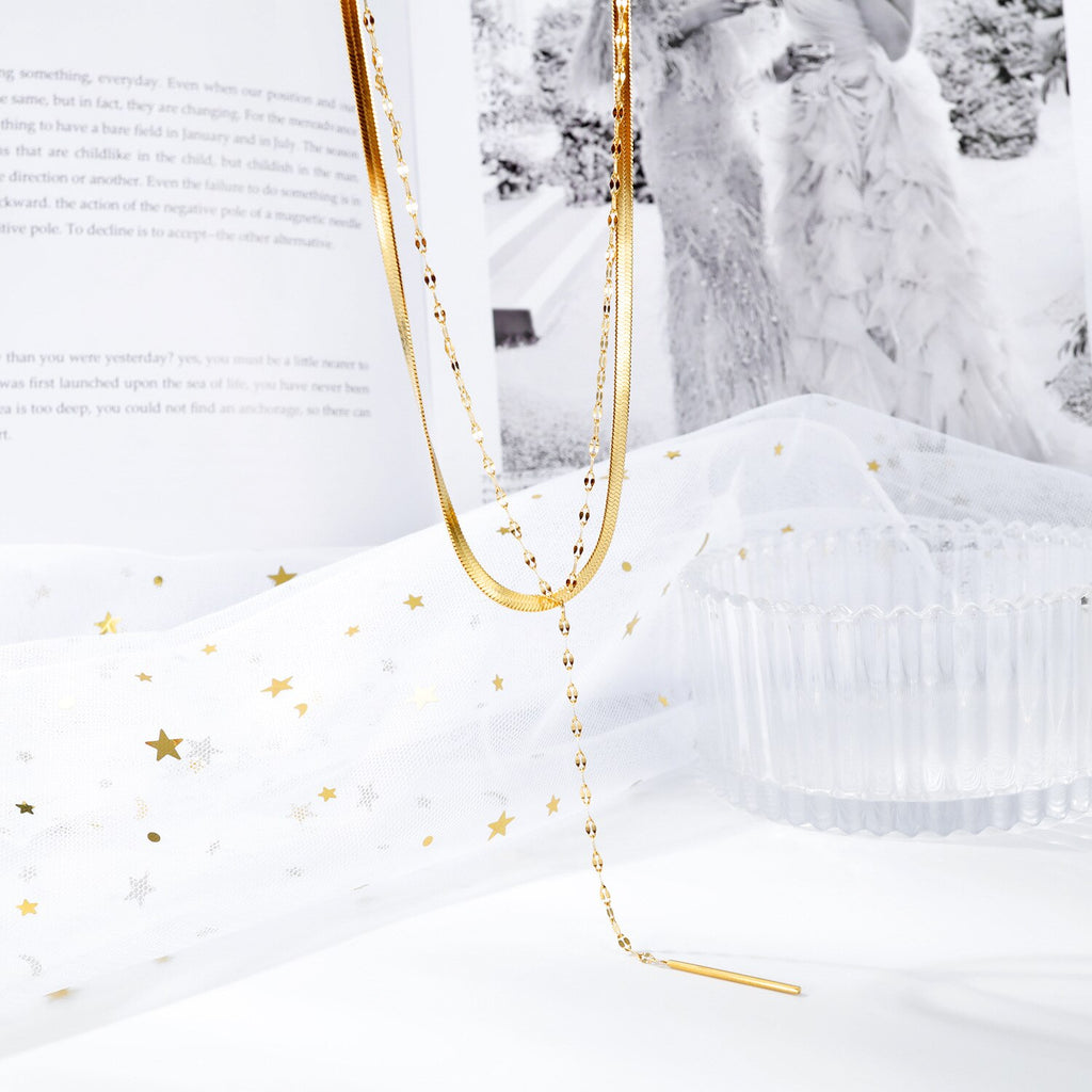 GorGor Women Necklace Snake Chain Double Layer Beads Titanium Steel Simple Temperament Ladies Chokers Accessories 1658