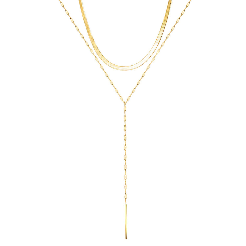 GorGor Women Necklace Snake Chain Double Layer Beads Titanium Steel Simple Temperament Ladies Chokers Accessories 1658