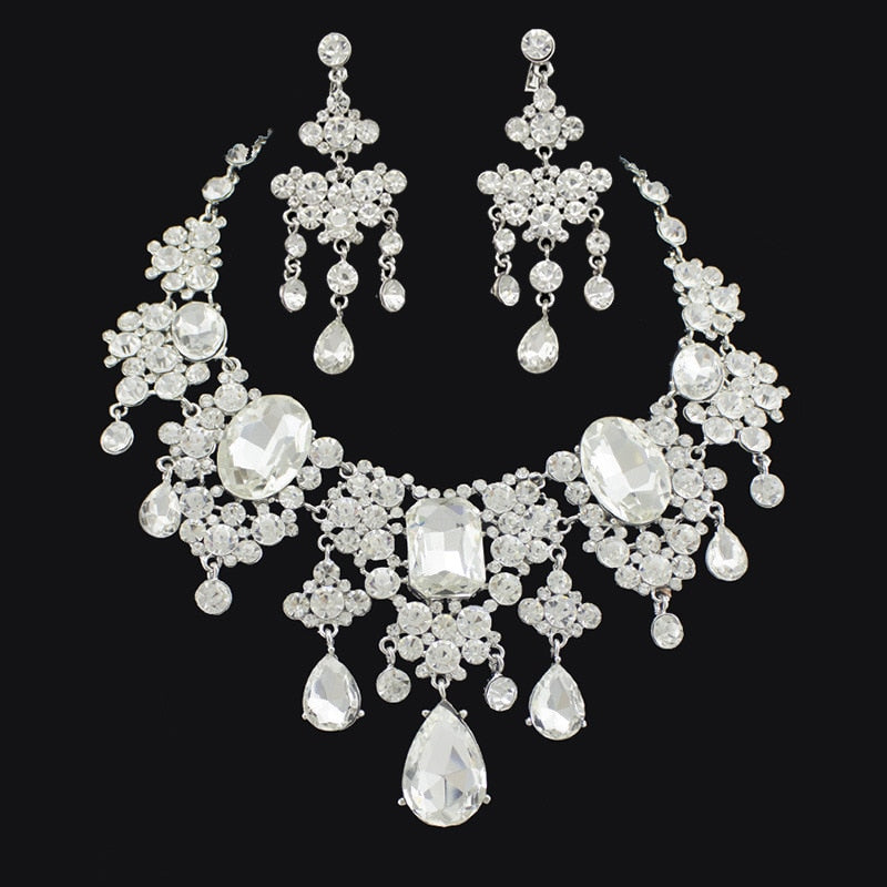Gorgeous Large European Style Large European Style Crystal Rhinestones Bridal Wedding Jewelry Sets Statement Necklace Earrings