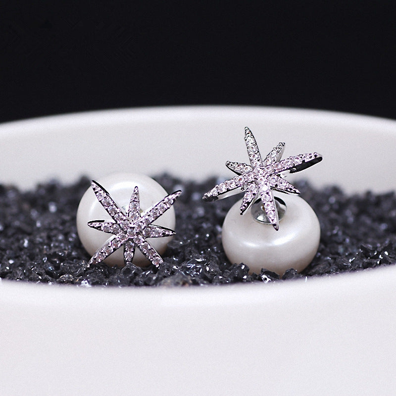 Gorgeous Woman Stud Earrings Star Pearl Ear Studs 925 Sterling Silver Ear Pins Woman Jewelry CZ Earrings for Dancing Party