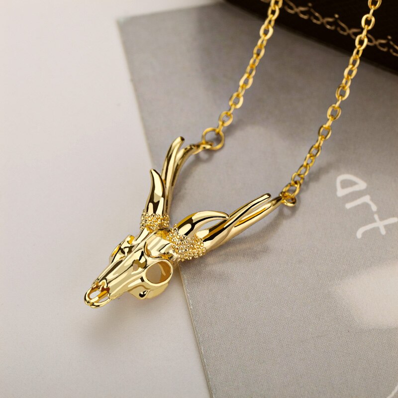 Goth Antelope Skull Necklace For Women Stainless Steel Gold Chian Necklaces Pendant Choker Boho Vintage Jewelry Collier Femme