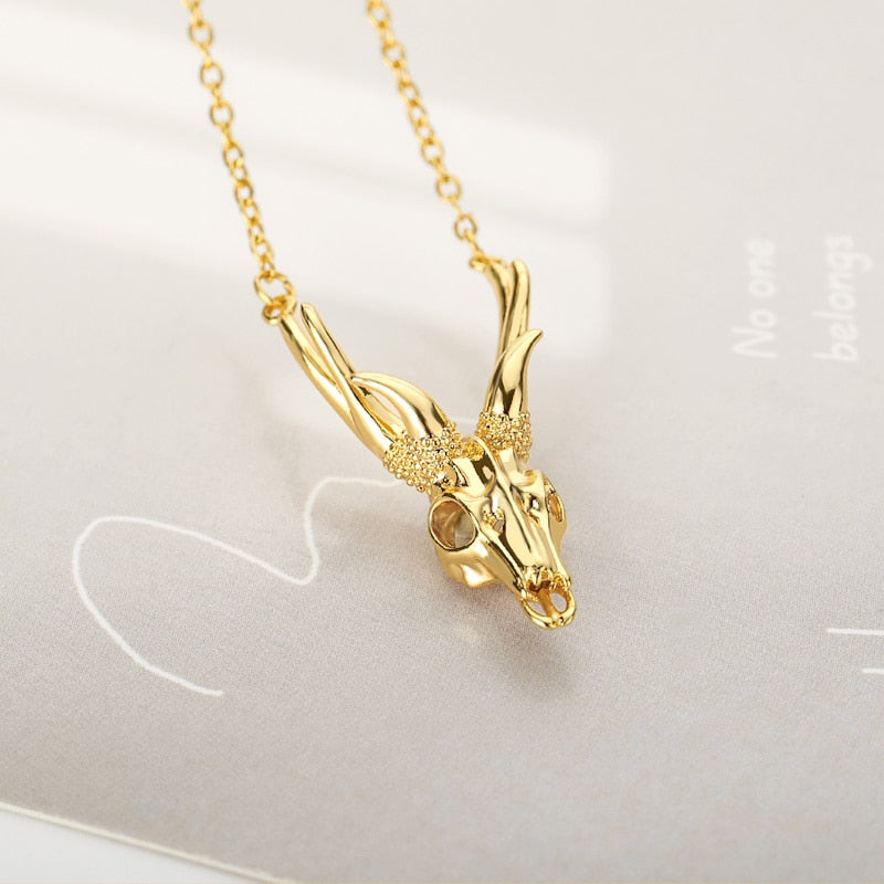 Goth Antelope Skull Necklace For Women Stainless Steel Gold Chian Necklaces Pendant Choker Boho Vintage Jewelry Collier Femme