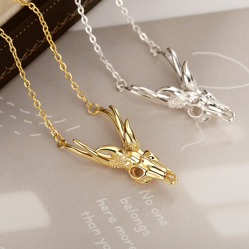 Goth Antelope Skull Necklace For Women Stainless Steel Gold Chian Necklaces Pendant Choker Boho Vintage Jewelry Collier Femme