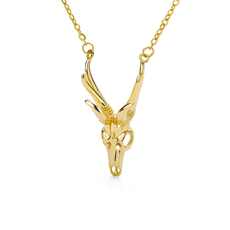 Goth Antelope Skull Necklace For Women Stainless Steel Gold Chian Necklaces Pendant Choker Boho Vintage Jewelry Collier Femme