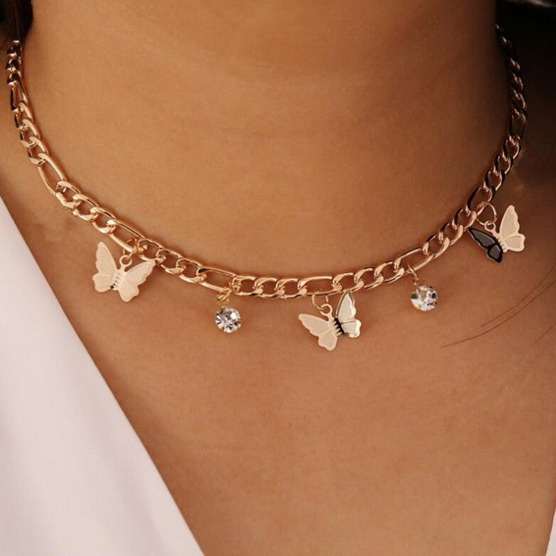 Goth Butterfly Neck Pendants Women's Choker Gold Color Necklace On The Neck Chain Chocker Punk Jewelry 2021 Kpop Collar For Girl
