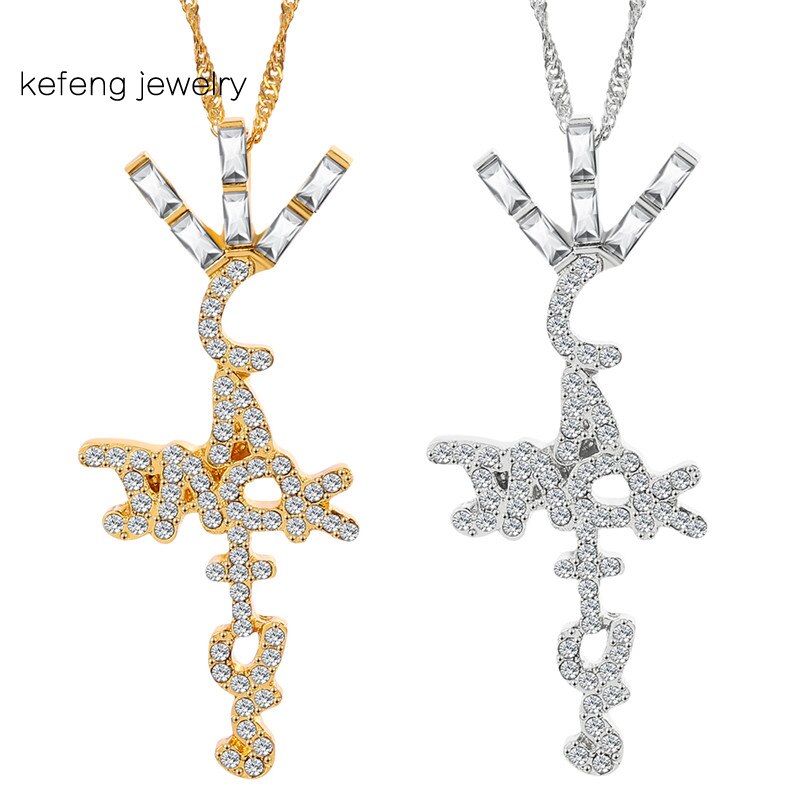 Goth Cactus Jack Pendant &Necklace Iced Cubic Zircon Plated Gold Silver Color Hip Hop Jewelry For Men Women kpop
