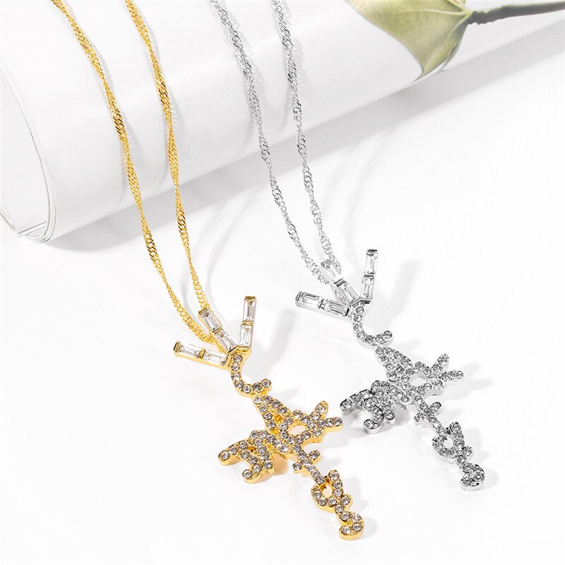 Goth Cactus Jack Pendant &Necklace Iced Cubic Zircon Plated Gold Silver Color Hip Hop Jewelry For Men Women kpop