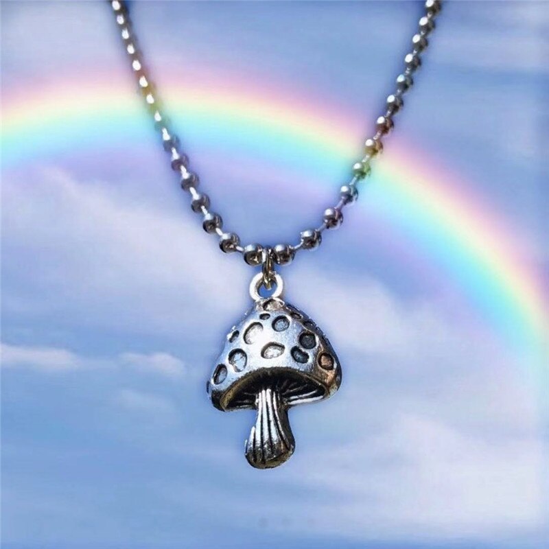 Goth Harajuku Vintage Punk Cool Plant Mushroom Metal Pendant Beads Necklace For Women Egirl Men Street Jewelry Novelty