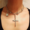 Goth Hip Hop Thorns Choker Necklace For Women Men Punk Big Cross Wire Brambles Thorns Chain Necklace Halloween Jewelry Harajuku
