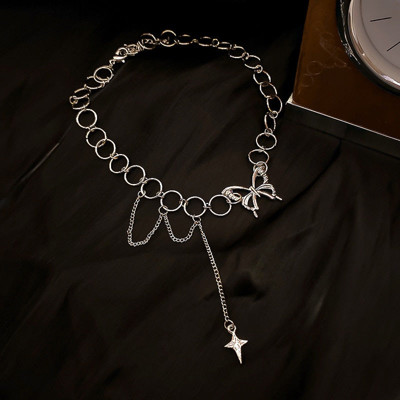 Goth Hollow Butterfly Choker Necklace Statement Girlfriend Gift Cute Bicolor Chain Clavicle Necklace Jewelry Collier Femme 2021