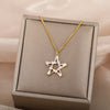 Goth Hollow Crystal Star Pendant Necklace for Women Gold Pentagram Choker Chain Necklace Stainless Steel Jewelry Christmas Gift