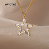 Goth Hollow Crystal Star Pendant Necklace for Women Gold Pentagram Choker Chain Necklace Stainless Steel Jewelry Christmas Gift