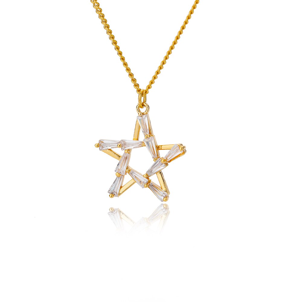 Goth Hollow Crystal Star Pendant Necklace for Women Gold Pentagram Choker Chain Necklace Stainless Steel Jewelry Christmas Gift