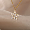 Goth Hollow Crystal Star Pendant Necklace for Women Gold Pentagram Choker Chain Necklace Stainless Steel Jewelry Christmas Gift