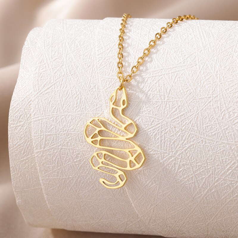 Goth Hollow Snake Pendant Necklace for Women Men Stainless Steel Gold Color Necklaces 2023 Trend Aesthetic Jewelry collares