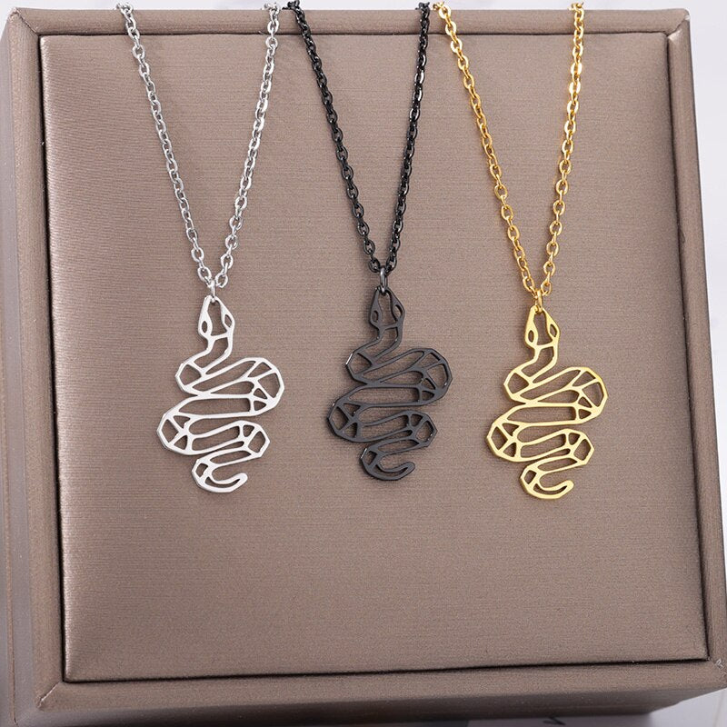Goth Hollow Snake Pendant Necklace for Women Men Stainless Steel Gold Color Necklaces 2023 Trend Aesthetic Jewelry collares