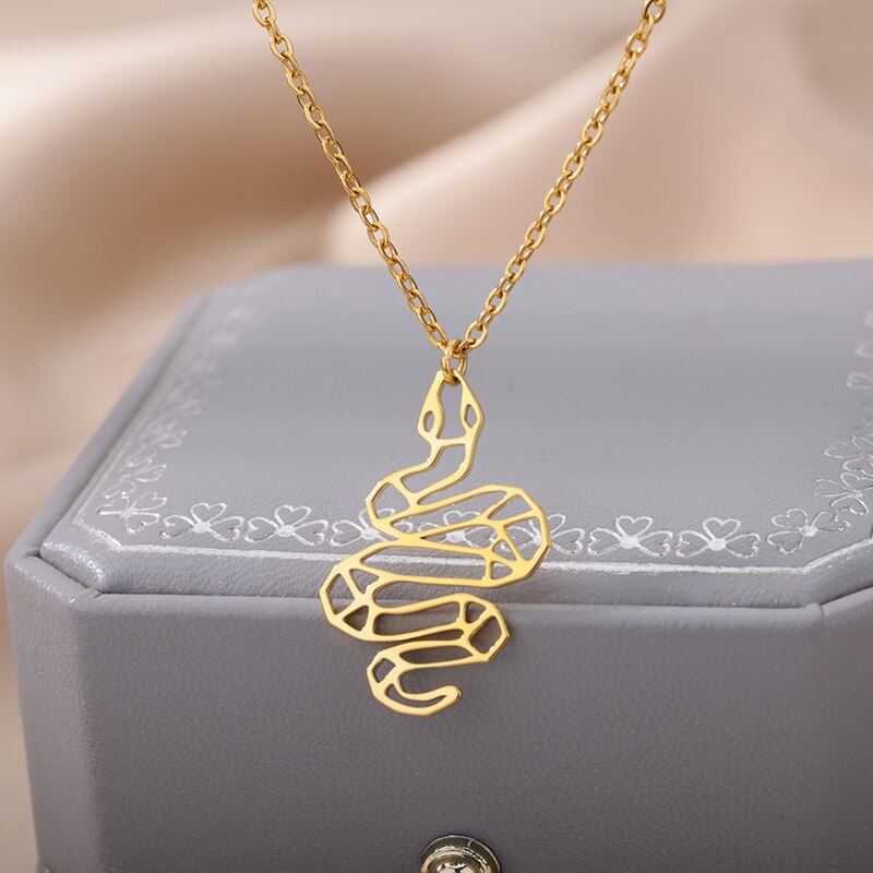 Goth Hollow Snake Pendant Necklace for Women Men Stainless Steel Gold Color Necklaces 2023 Trend Aesthetic Jewelry collares