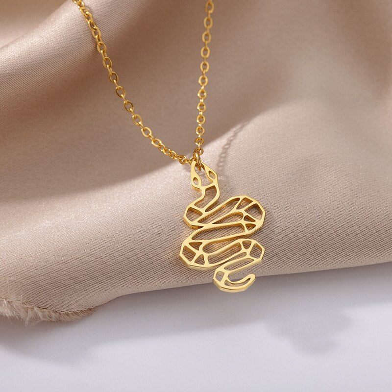 Goth Hollow Snake Pendant Necklace for Women Men Stainless Steel Gold Color Necklaces 2023 Trend Aesthetic Jewelry collares
