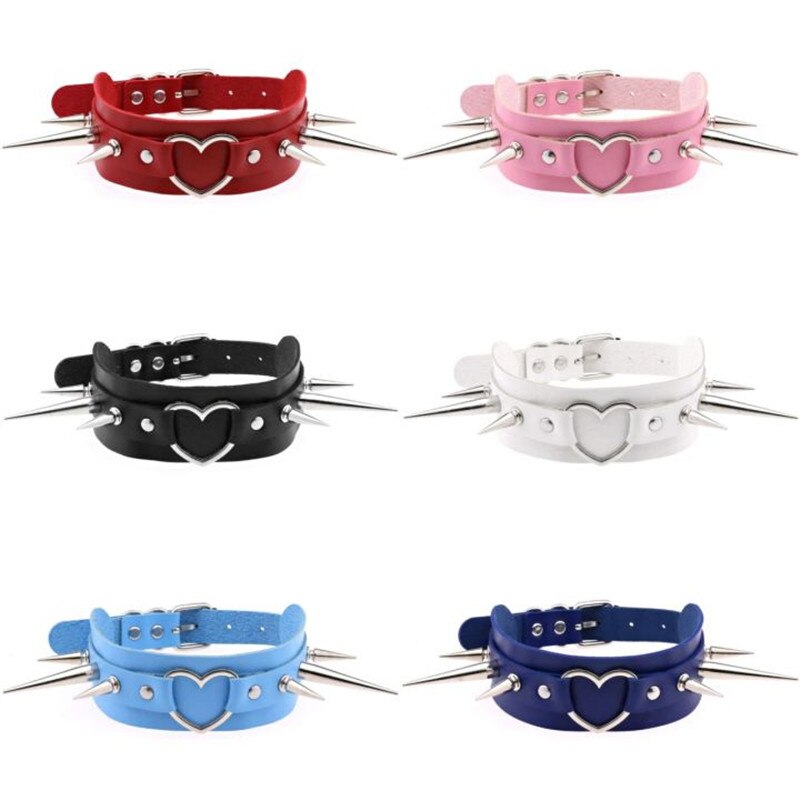 Goth Long Spike Choker Necklace Punk PU Leather Collar For Women Men Cool Big Rivets Studded Chocker Jewelry Gothic Accessories