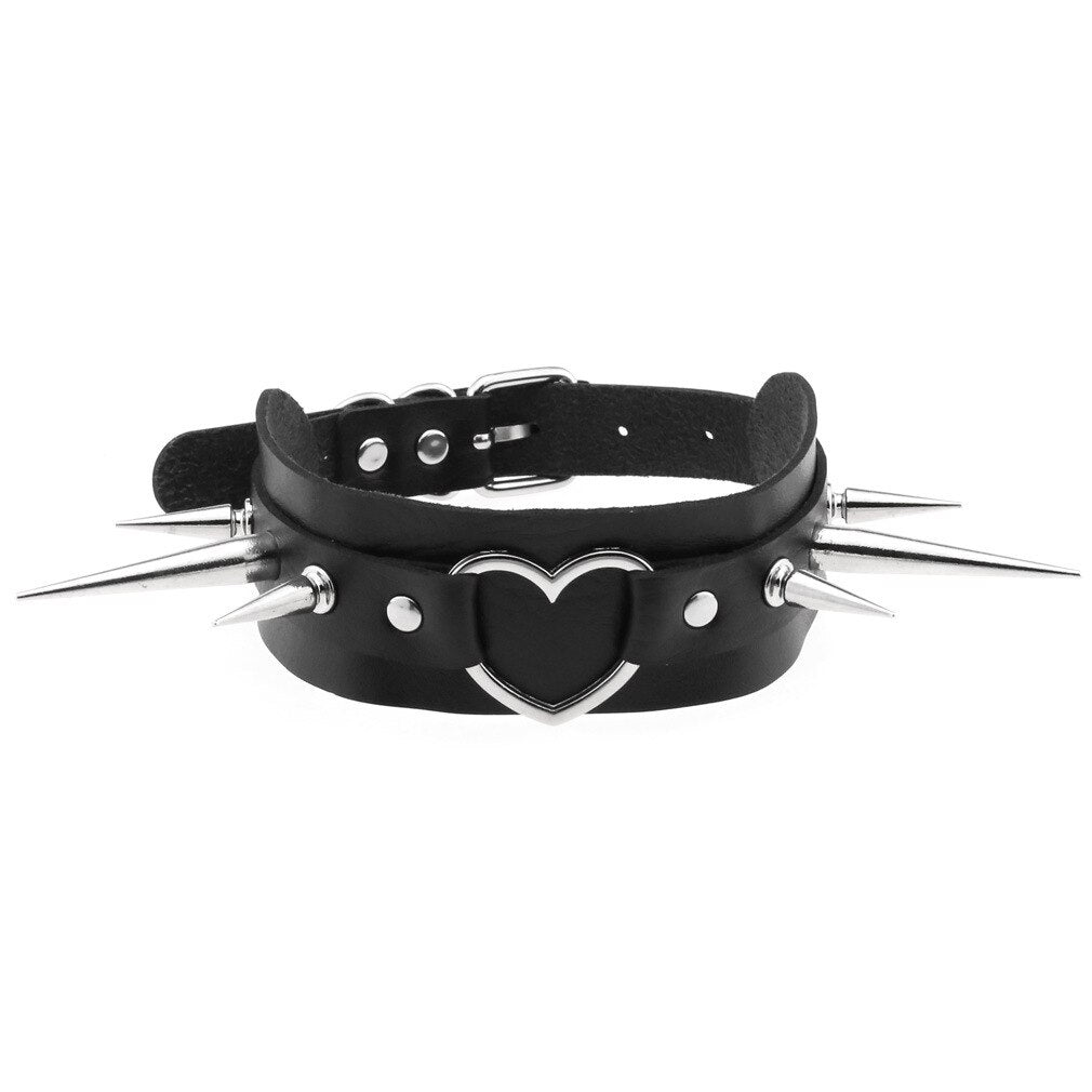 Goth Long Spike Choker Necklace Punk PU Leather Collar For Women Men C