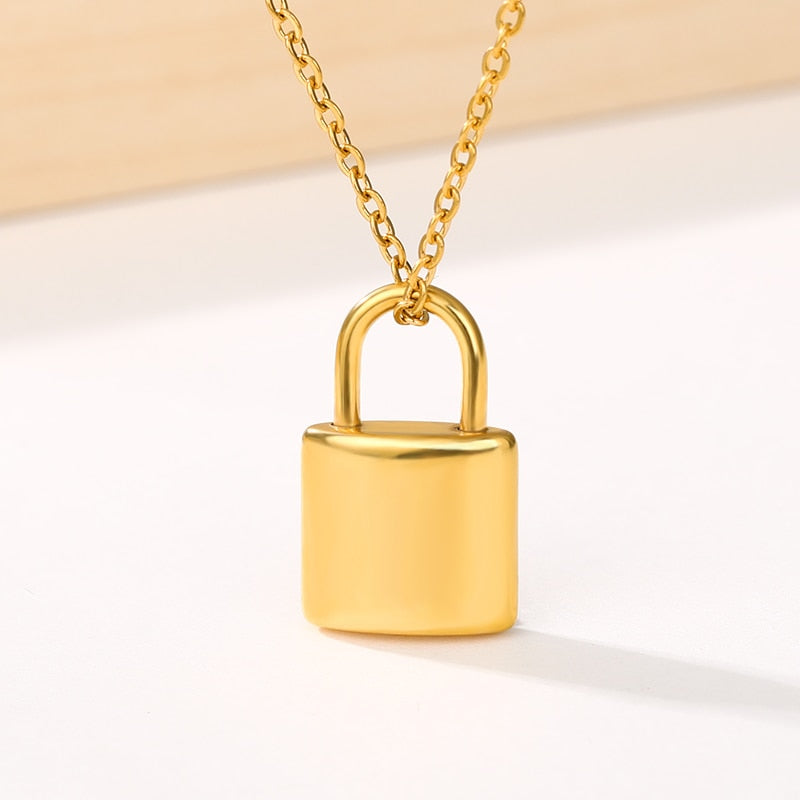 Goth Padlock Necklace For Women Men Stainless Steel Hip Hop Punk Rock Lock Pendant Choker Gold Color Necklace Aesthetic Jewelry