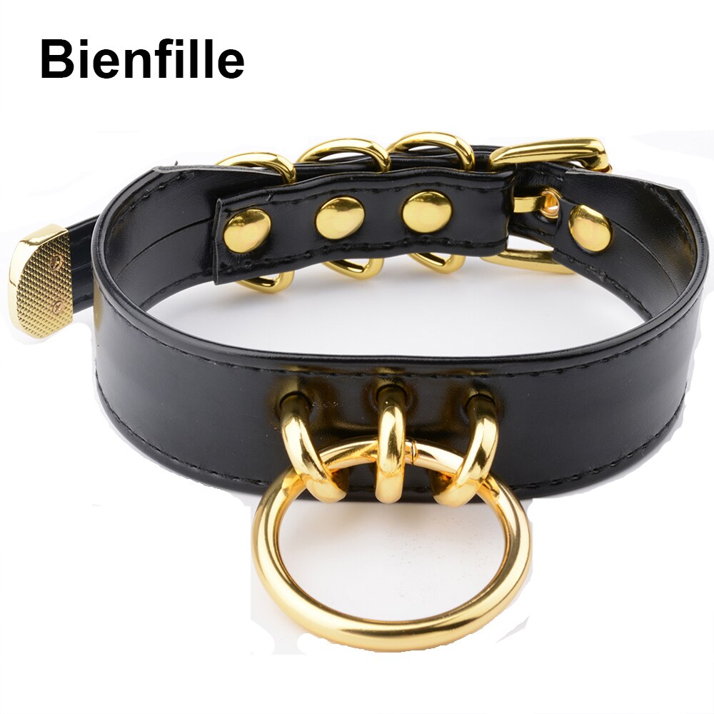Goth Pastel Gothic Bondage Bdsm Black Leather Necklace Punk  O Round Collar Basic Plain Kitten Play Women Girl Choker