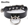 Goth Pastel Gothic Bondage Bdsm Black Leather Necklace Punk  O Round Collar Basic Plain Kitten Play Women Girl Choker