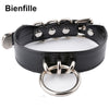 Goth Pastel Gothic Bondage Bdsm Black Leather Necklace Punk  O Round Collar Basic Plain Kitten Play Women Girl Choker