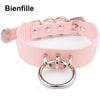 Goth Pastel Gothic Bondage Bdsm Black Leather Necklace Punk  O Round Collar Basic Plain Kitten Play Women Girl Choker