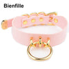 Goth Pastel Gothic Bondage Bdsm Black Leather Necklace Punk  O Round Collar Basic Plain Kitten Play Women Girl Choker