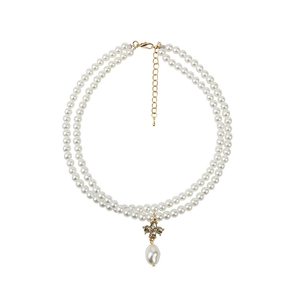 Goth Pearl Choker Necklace Gold Sliver Color Lasso Heart Rhinestone Cross Pendants Women Jewelry Neck Chain Beads Necklace