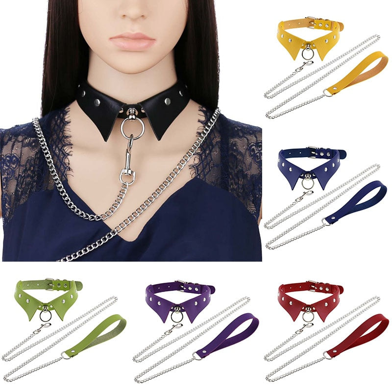 Goth Sexy Traction Rope Choker Necklace for Women Leather Belt Cosplay Jewelry Accessories Harajuku Black Traction Belt Collar