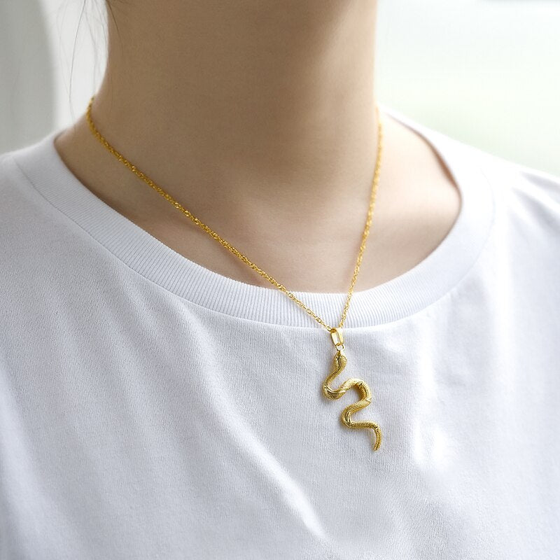 Goth Snake Necklace For Women Girls Stainless Steel Gold Color Choker Necklace Pendant Collares Boho Aesthetic Jewelry femme