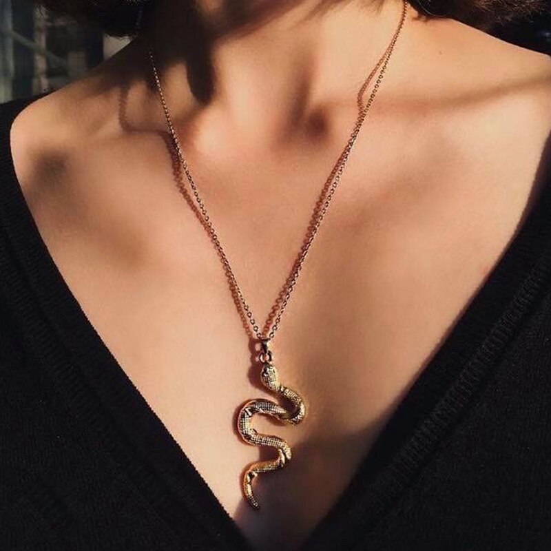 Goth Snake Necklace For Women Girls Stainless Steel Gold Color Choker Necklace Pendant Collares Boho Aesthetic Jewelry femme