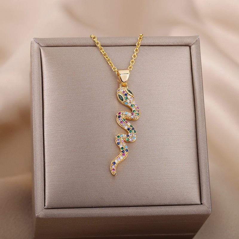 Goth Snake Pendant Necklace For Women Stainless Steel Gold Color Necklaces 2023 Trend Aesthetic Jewelry choker collares mujer