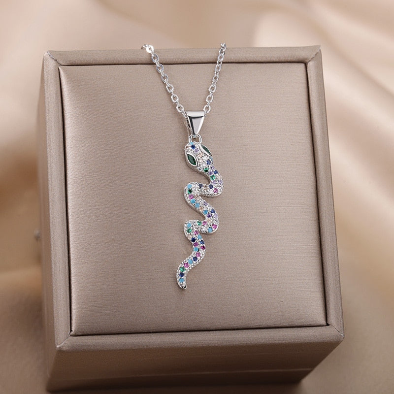 Goth Snake Pendant Necklace For Women Stainless Steel Gold Color Necklaces 2023 Trend Aesthetic Jewelry choker collares mujer