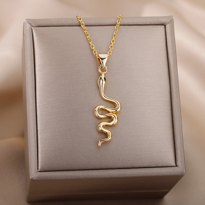 Goth Snake Pendant Necklace For Women Stainless Steel Gold Color Necklaces 2023 Trend Aesthetic Jewelry choker collares mujer