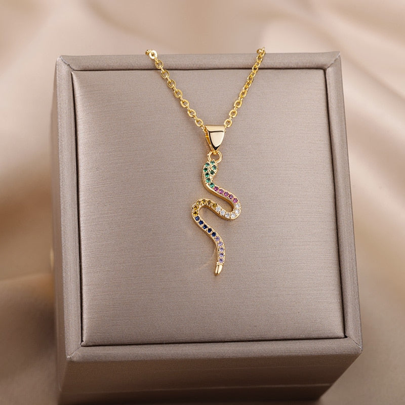 Goth Snake Pendant Necklace For Women Stainless Steel Gold Color Necklaces 2023 Trend Aesthetic Jewelry choker collares mujer