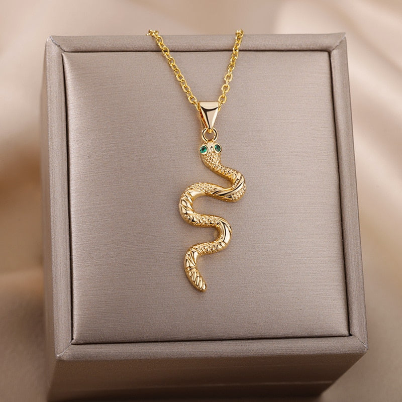 Goth Snake Pendant Necklace For Women Stainless Steel Gold Color Necklaces 2023 Trend Aesthetic Jewelry choker collares mujer