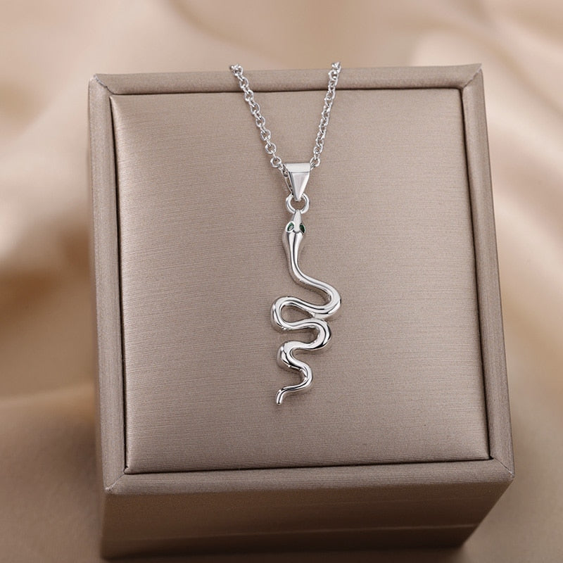 Goth Snake Pendant Necklace For Women Stainless Steel Gold Color Necklaces 2023 Trend Aesthetic Jewelry choker collares mujer