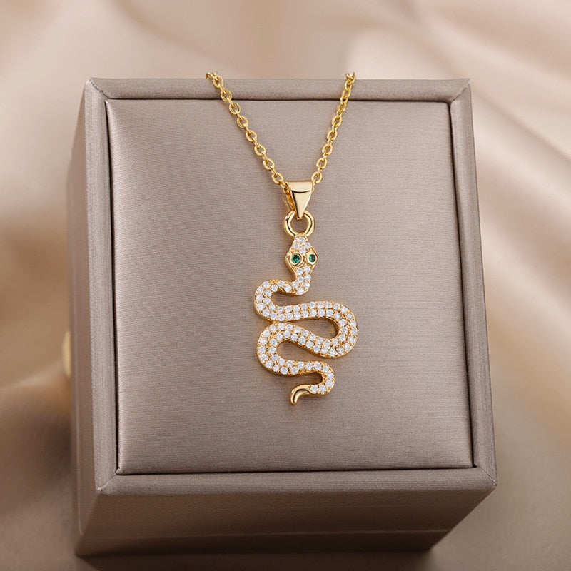 Goth Snake Pendant Necklace For Women Stainless Steel Gold Color Necklaces 2023 Trend Aesthetic Jewelry choker collares mujer