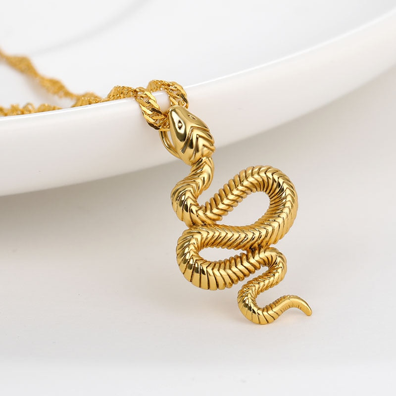Goth Snake Pendant Necklace For Women Stainless Steel Gold Color Necklaces 2023 Trend Aesthetic Jewelry choker collares mujer