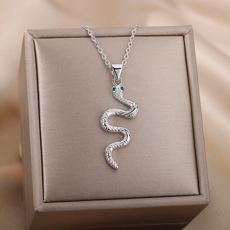 Goth Snake Pendant Necklace For Women Stainless Steel Gold Color Necklaces 2023 Trend Aesthetic Jewelry choker collares mujer