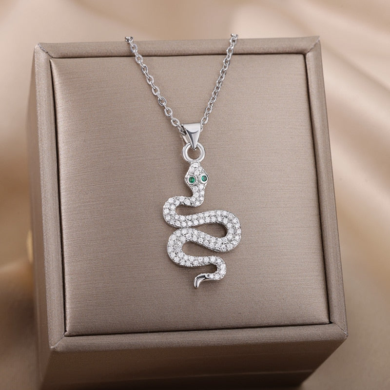 Goth Snake Pendant Necklace For Women Stainless Steel Gold Color Necklaces 2023 Trend Aesthetic Jewelry choker collares mujer