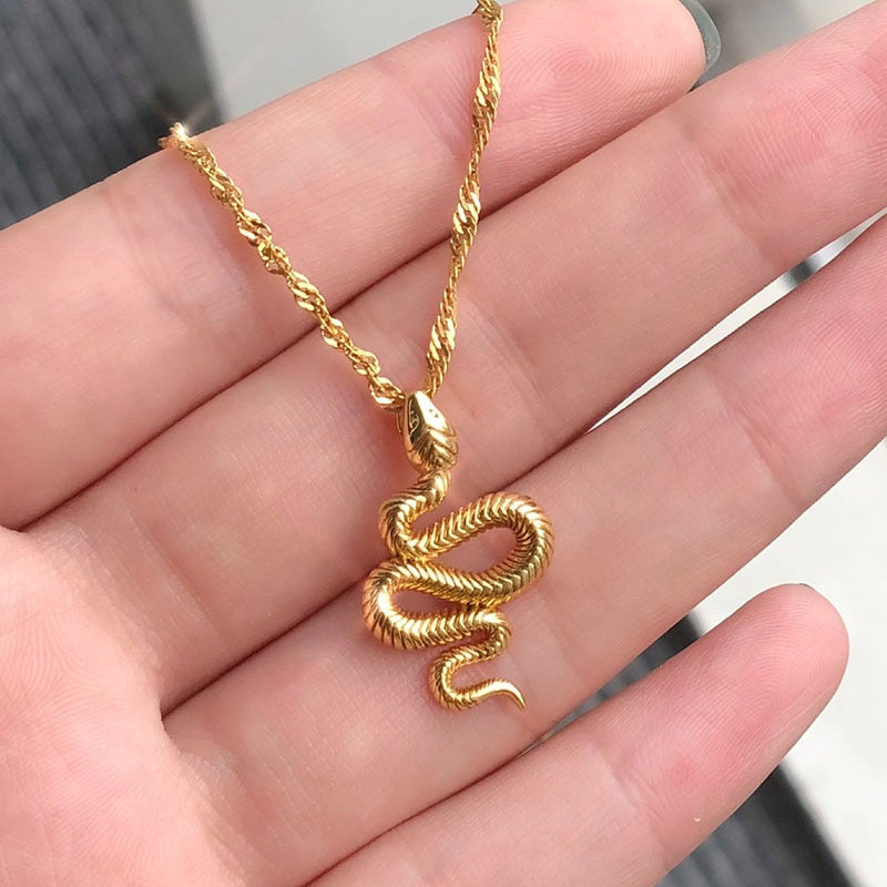 Goth Snake Pendant Necklace For Women Stainless Steel Gold Color Necklaces 2023 Trend Aesthetic Jewelry choker collares mujer