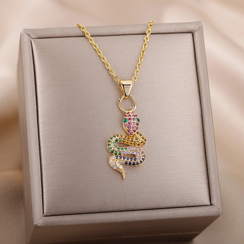 Goth Snake Pendant Necklace For Women Stainless Steel Gold Color Necklaces 2023 Trend Aesthetic Jewelry choker collares mujer