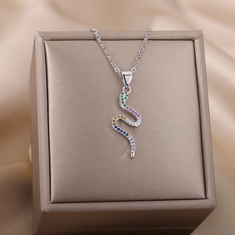 Goth Snake Pendant Necklace For Women Stainless Steel Gold Color Necklaces 2023 Trend Aesthetic Jewelry choker collares mujer